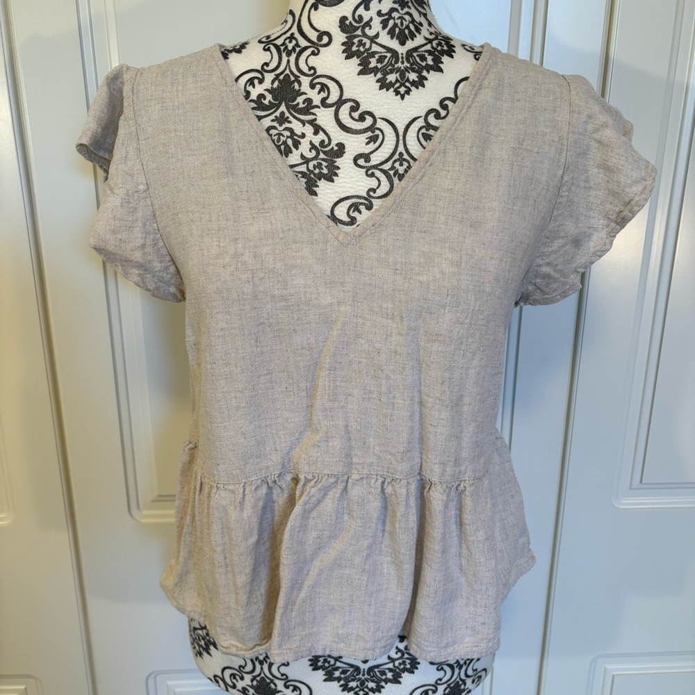 DEX linen blend ruffle top with back tie women's size medium